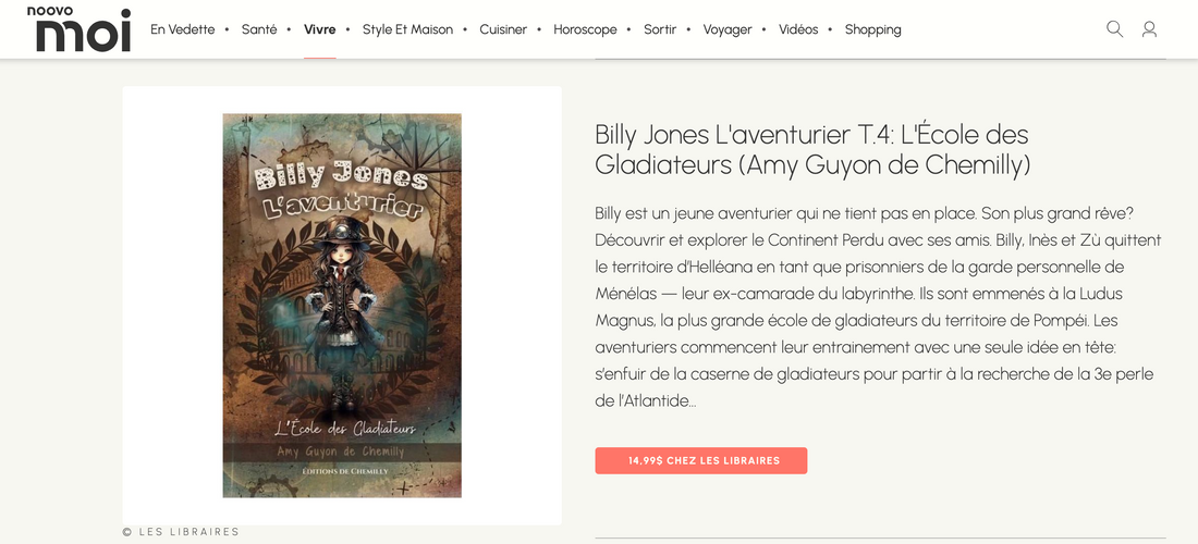 Noovo Moi parle de Billy Jones L'Aventurier !